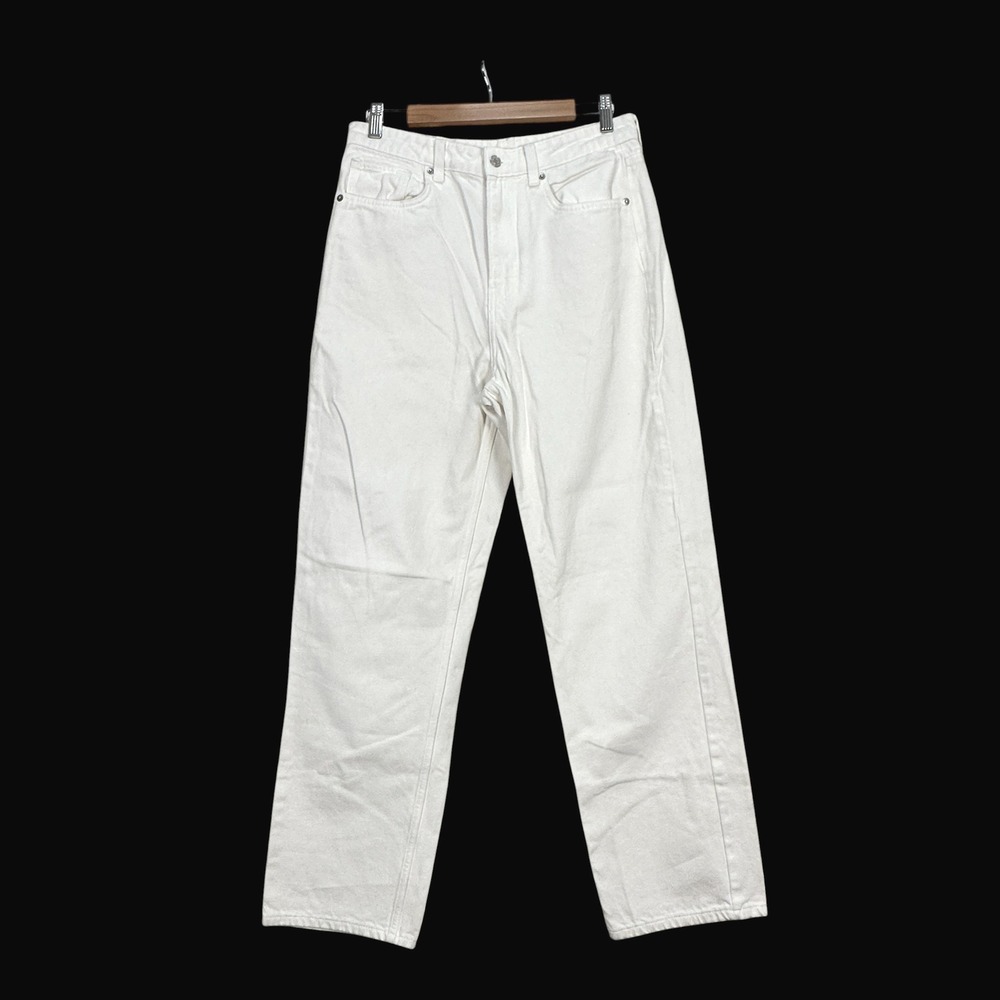 H&M &Denim 90s Straight Ultra High Waist Off White Jeans Womens Size 10 10669767